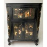 COCKTAIL CABINET, early 20th century Chinese lacquered and stone mounted depicting figures with
