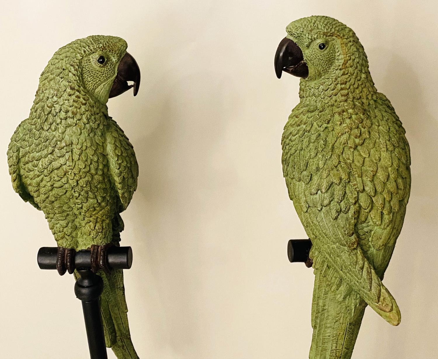 SCULPTURAL PARROTS ON STANDS, a pair, polychrome finish, 166cm H. (2) - Image 2 of 6