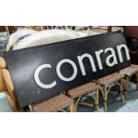 CONRAN SIGNAGE, 192cm x 60cm x 5cm, painted metal.