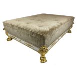 CENTRE STOOL, Empire revival giltwood and painted with velvet buttoned upholstery raised on finely