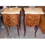 PETITE COMMODES, a pair, Louis XV design, 44cm x 76cm H x 32cm, each with a serpentine shaped marble