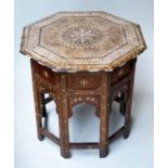 HOSHIARPUR OCCASIONAL TABLE, 55cm x 45cm H, 19th century North Indian octagonal hardwood and bone