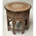 HOSHIARPUR TABLE, North Indian circular bone and ebony inlaid on octagonal base, 46cm x 46cm H.