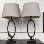 TYSON OVAL BRONZE TABLE LAMPS, a pair, 87cm H with shades. (2)