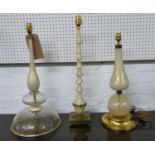 VINTAGE MURANO TABLE LAMPS, a group of three, with gold aventurine glass, 56.5cm H at tallest. (3)