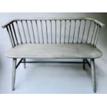 BANKSY BENCH, 108cm W, grey washed, enclosing rail back.