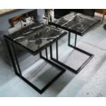 MARTINI TABLES, a pair, 45cm x 45cm x 56cm, marble tops. (2)