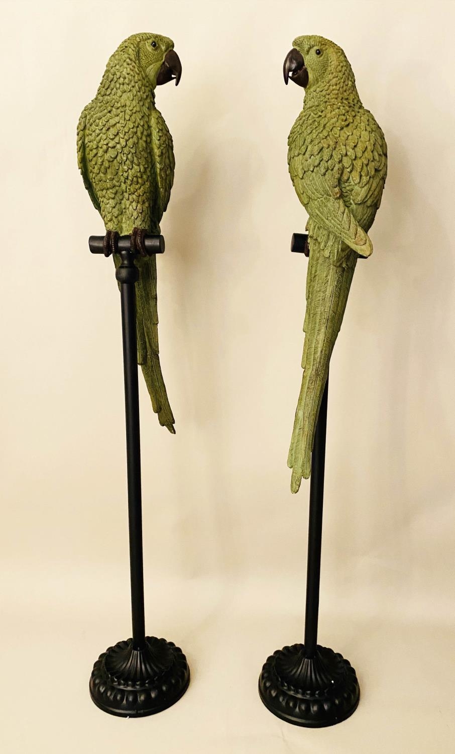 SCULPTURAL PARROTS ON STANDS, a pair, polychrome finish, 166cm H. (2) - Image 5 of 6