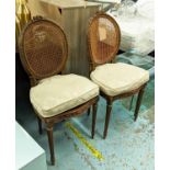 SIDE CHAIRS, a pair, 100cm H, circa 1900, French with caned back and seats with damask squab