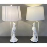 COCKATOO TABLE LAMPS, a pair, with shades, 76cm x 38cm. (2)