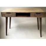 WRITING TABLE, 77cm H x 112cm W, contemporary teak, with two drawers and tablet compartment.