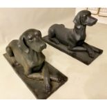 RECUMBENT HOUNDS, a pair, 48cm x 81cm x 29cm, faux bronze. (2)