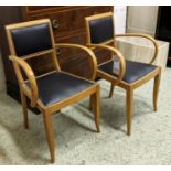 BRIDGE CHAIRS, a pair, 49cm W, 20th century beechwood in black leather. (2)