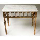 CENTRE TABLE, rectangular gothic style giltwood with white marble top. 46cm x 81cm x 68cm H