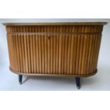 COFFER, mid 20th century oak with ridged front, rising lid and splay supports, 108cm W x 61cm D x