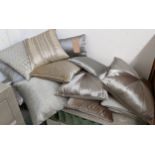 CUSHIONS, a set of 15, 48cm x 50cm at largest, various sizes and designs. (15)