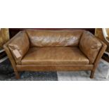 SOFA, 151cm W 1960's Danish style, tanned leather finish.