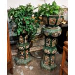 JARDINIERES ON STANDS, a pair, each 100cm H, the octagonal planters on decorative glazed bases,