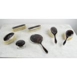 DRESSING SET, Mappin and Webb, London, 1922, silver and tortoiseshell, including two hair brushes,