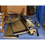 WOODEN RAF CRATE WITH LARGE MODEL AEROPLANE & VARIOUS SMALL MODEL PLANES