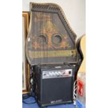 SMALL GUITAR AMP, PAIR OF SMALL SPEAKERS & OLD PIANO HARP