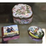 3 VARIOUS OLD BILSTON STYLE ENAMELLED BOXES