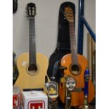 2 ACOUSTIC GUITARS, 1 WITH CARRY CASE