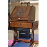 MAHOGANY DROP LEAF SOFA STYLE TABLE & OAK ARTS & CRAFTS STYLE COAL SCUTTLE