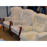 PAIR OF WING BACK ARM CHAIRS & SINGLE RECLINING ARM CHAIR