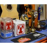 VARIOUS BAR ACCESSORIES, BEER TAPS, BAR MAT, ICE BUCKET ETC