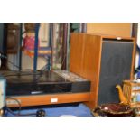 VINTAGE PYE BLACK BOX TURNTABLE WITH PAIR OF TEAK CASED SPEAKERS