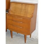 MID-CENTURY TEAK WRITING BUREAU OVER 3 DRAWERS