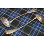2 OLD ABERDEEN PROVINCIAL SILVER SOUP LADLES BY WILLIAM JAMIESON - APPROXIMATE COMBINED WEIGHT =