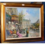 19½" X 23½" GILT FRAMED OIL ON CANVAS - PARISIAN STREET SCENE, BY MARIO PASSONI