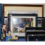 VARIOUS FRAMED RANGERS FC PICTURES, 2 BETTY BOOP MODELS & BOXED PAIR OF JESSOPS BINOCULARS