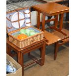 TEAK TABLE WITH PULL OUT SLIDE, NEST OF 3 TEAK TABLES & PICNIC SET