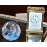 MAPPIN & WEBB CARRIAGE CLOCK & CAITHNESS GLASS PAPER WEIGHT