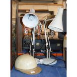 OLD HELMET & 2 VINTAGE ANGLE POISE LAMPS