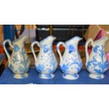 4 BLUE & WHITE POTTERY JUGS