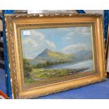 FRAMED OIL ON CANVAS - SHEEP BY A LOCH SIDE, SIGNED T. FARMER ANDERSON, 1902