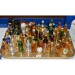 TRAY WITH ASSORTED WHISKY & ALCOHOL MINIATURES