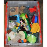 BOX WITH LARGE QUANTITY VARIOUS FISHING TACKLE, REELS, FLIES, FLY TYING ACCESSORIES, LURES, LINES