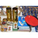 TRAY CONTAINING ASSORTED MILITARIA, CAP, BOOKS, SHELLS, MEDALS ETC