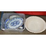 BOX CONTAINING LARGE BASIN, GLASS WARE, GENERAL CERAMICS ETC