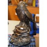 24" HEAVY BRONZE BIRD OF PREY DISPLAY ON STAND - SIGNATURE INDISTINCT