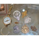 COMPASS, WATCH FOB & ASSORTED BADGES