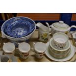 TRAY CONTAINING GENERAL CERAMICS, SPODE BLUE & WHITE WARE, SPODE TEA WARE ETC