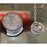 OLD GREEK STATER COIN BEARING THE HEAD OF ATHENA, MOUNTED IN A KEYRING, TOGETHER WITH A QUEEN ANNE