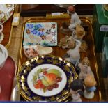 TRAY WITH VARIOUS CAPODIMONTE FIGURINE ORNAMENTS, DECORATIVE DISHES, CLOG ORNAMENT, MODERN CLOISONNÉ