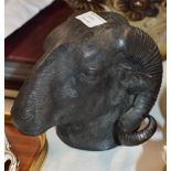 HEAVY BRONZED BUST OF A RAM